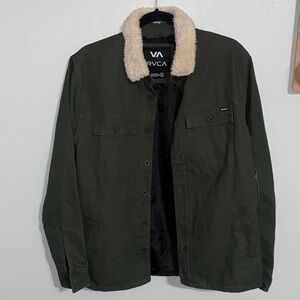 RVCA Men's Olive Jacket with Shearling Collar range jacket size S